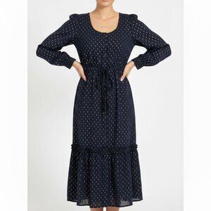 Emerson Fry Lucy Dress Maritime Gold Dot Lurex Maxi Navy XS New